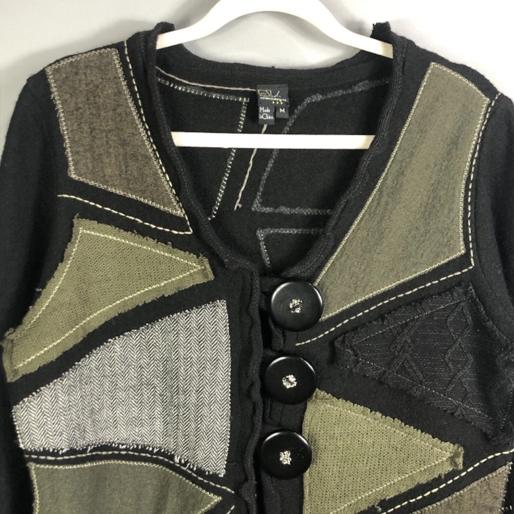 Covelo Patchwork Button-Up Wool Blend Cardigan Sw… - image 3